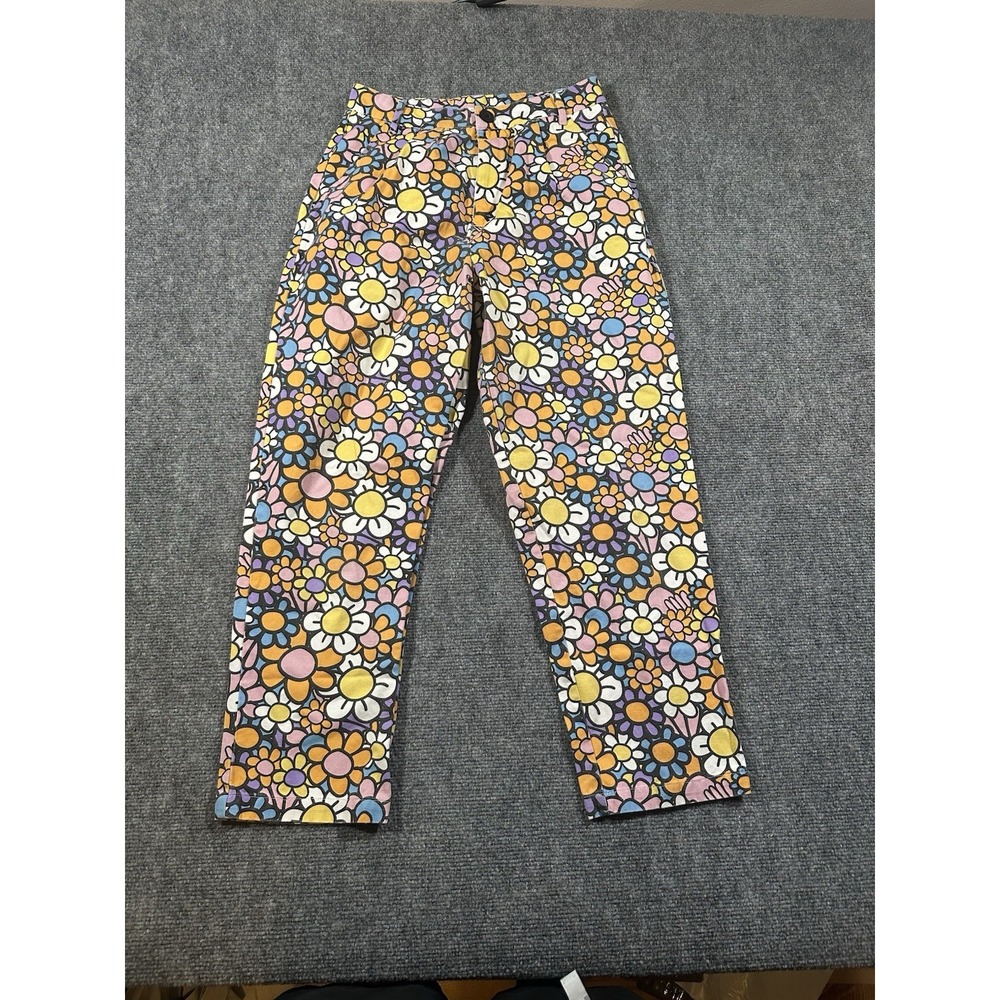 Lazy Oaf All The Flowers Peggy Pants Bold Print Mod Retro Floral Cotton Size 10